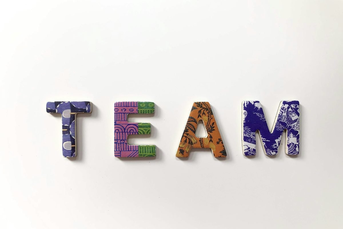The word team spelled out in freestanding letters